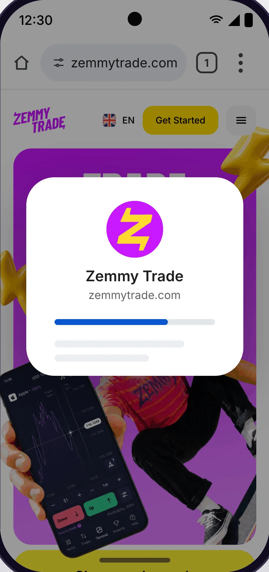 Zemmy Trade web app being installed